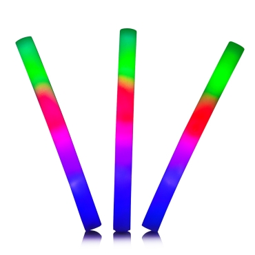 Multicoloured LED Foam Sticks Flashing LED 18" Multi Coloured Glow in the Dark White Batons Lights Perfect for Parties Concerts New Years Eve Adult
