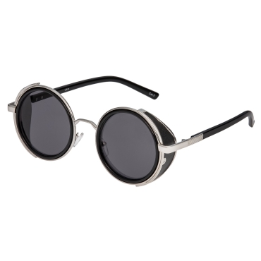 Ultra Silver Frame Grey Lenses Steampunk Sunglasses Goggles Retro Women Men Round Cyber Circle Cosplay Gothic Punk Welding Glasses Vintage Metal UV400