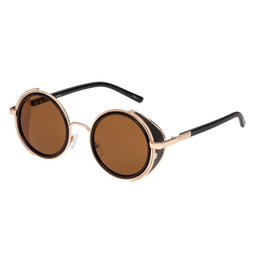 Ultra Gold Frame Brown Lenses Steampunk Sunglasses Goggles Retro Women Men Round Cyber Circle Cosplay Gothic Punk Welding Metal Glasses Vintage UV400