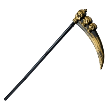 Ultra Triple Skull Halloween Plastic Scythe Prop Toy Scythe for Kids Syth Halloween Costume Accessory Fancy Dress Party Weapon Lightweight Safe Mens Womens Boys Girls Cosplay Reaper Prop Weapons