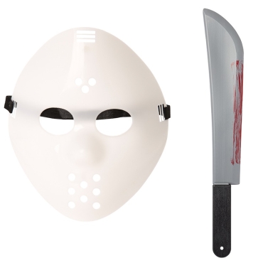 Ultra Hockey Mask & Machete Halloween Thermoplastic Horror Plain White