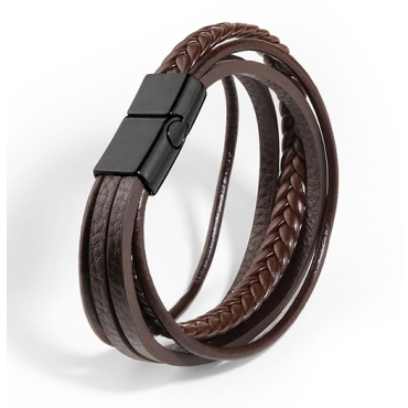 New Brown Dual Mens Leather Bracelet Magnetic Clasp Wristband Braided Bangle UK