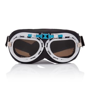 Ultra Silver &amp; Brown Lenses Vintage Classic Motorcycle Helmet Mens Womens Steampunk Retro Cyber Pilot Flying Goggles WW2 Cosplay Eyewear Unisex