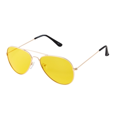 Ultra Silver Frame Pilot Style Amber Lens UV400 Polarized Sunglasses Classic Night Driving Glasses Men's and Women's Polarised Sunglasses Anti Glare Yellow Tinted Glasses Anti Glare Dazzle Cycling