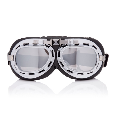 Ultra Silver &amp; Silver Mirrored Lenses Vintage Classic Motorcycle Helmet Mens Womens Steampunk Retro Cyber Pilot Flying Goggles WW2 Cosplay Eyewear Unisex