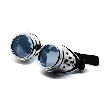 Ultra Silver with Blue Lenses Rivet Steampunk Goggles Mens Womens Cyber Glasses Victorian Punk Welding Cosplay Goth Rustic Rivet Round Eyewear