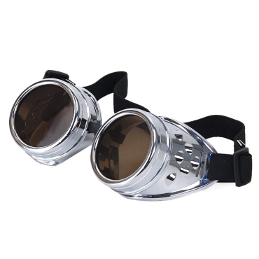 Ultra Silver with Brown Lenses Rivet Steampunk Goggles Mens Womens Cyber Glasses Victorian Punk Welding Cosplay Goth Rustic Rivet Round Eyewear