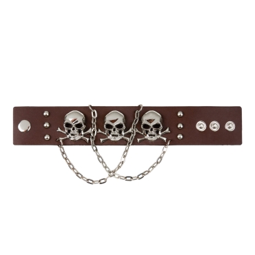 3 Skulls Brown Leather Goth Steampunk Bracelet Emo Punk Cyber Wrist Cuff Mens Womens Wristbands Biker Rock Vintage Gothic Style Adult Mens Bracelets Womens Bracelet Wrist Band Cyber Goth