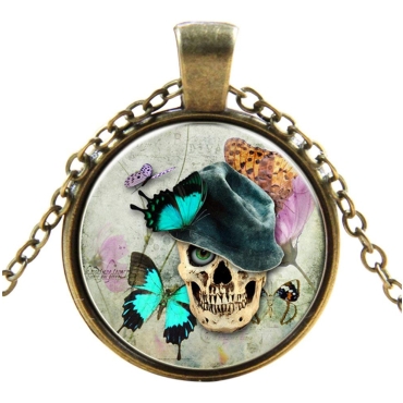 Skull with Top Hat Style Steampunk Necklaces Classic Cyber Punk Victorian Mens Womens Jewellery Chain and Pendant Copper Vintage Cosplay