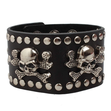 UltraByEasyPeasyStore Skulls and Crossbones Goth Steampunk Bracelet Emo Punk Cyber Wrist Cuff Mens Womens Wristbands Biker Rock Vintage Gothic Style Adult
