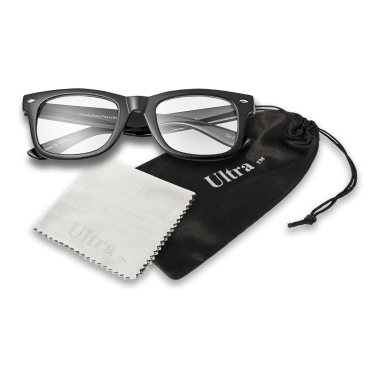 Ultra Black Adults Classic Costume Fake Glasses with Clear Lenses Retro Design For Men Women For Fancy Dress Geek Look Cosplay Hipsters World Book Day Glasses Frames Clear Lens Fashion Glasses