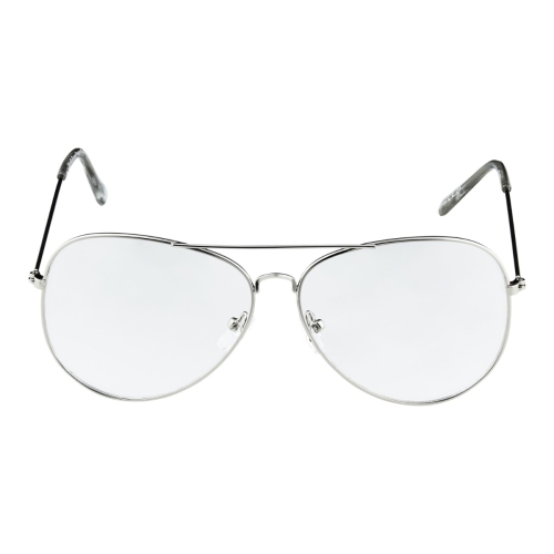 Ultra Silver Frame Pilot Costume Glasses - Retro Pilot Style Clear Lens Metal Eyewear for Adults, Non-Prescription