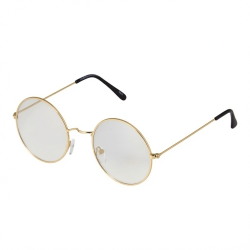 Ultra Adult Wizard Glasses - Gold Metal Frame Round Fancy Dress Costume Glasses with Clear Lenses for World Book Day, Halloween & Cosplay